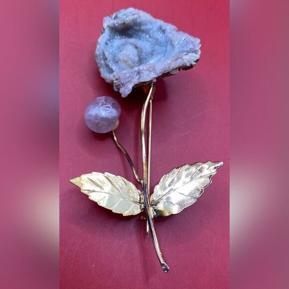 Women’s Brooch Gray Quartz Crystal Rose Flower 3” - Picture 1 of 1